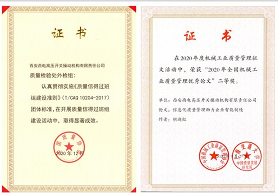 操動機(jī)構(gòu)連續(xù)第五次獲得 “全國優(yōu)秀質(zhì)量信得過班組”榮譽(yù)